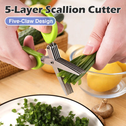 Camp Kitchen Stainless Steel Scissors Set - 1 Count 5-Layer Coriander & Herb Shears, Rust-Proof Multi-Edge Design, Easy-to-Clean Residue Removal Utensils, Birthday Gifts for Men/Boyfriends