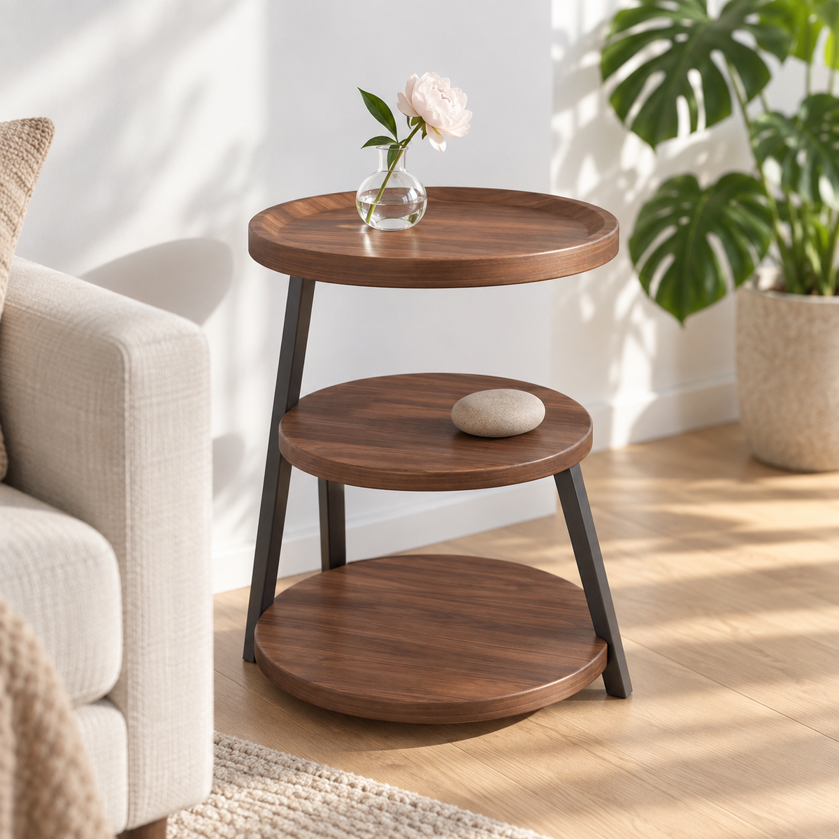 NOOKMONT Frame Round 3-Tier Side Table