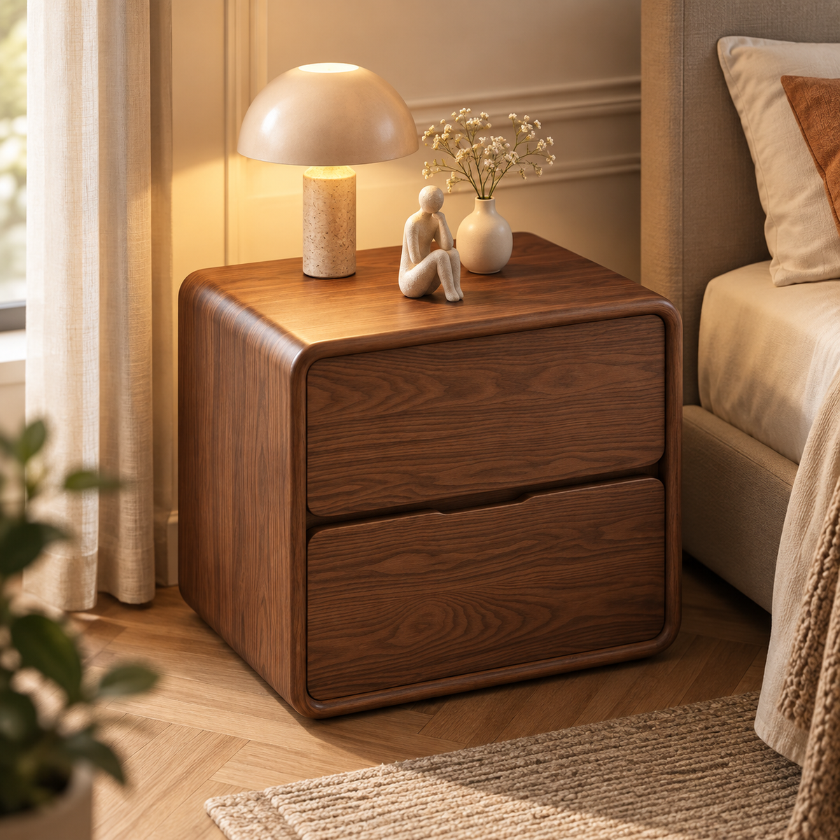 NOOKMONT Softform Walnut 2-Drawer Nightstand